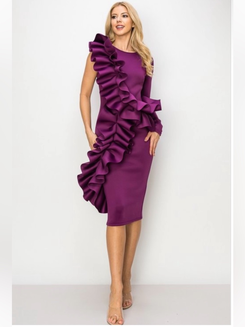 Purple Ruffle One-Shoulder Sheath Dress - Brand